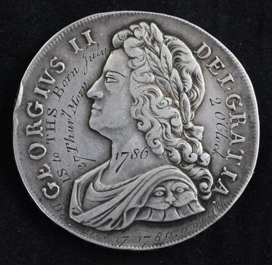 A George II silver crown, 1739,